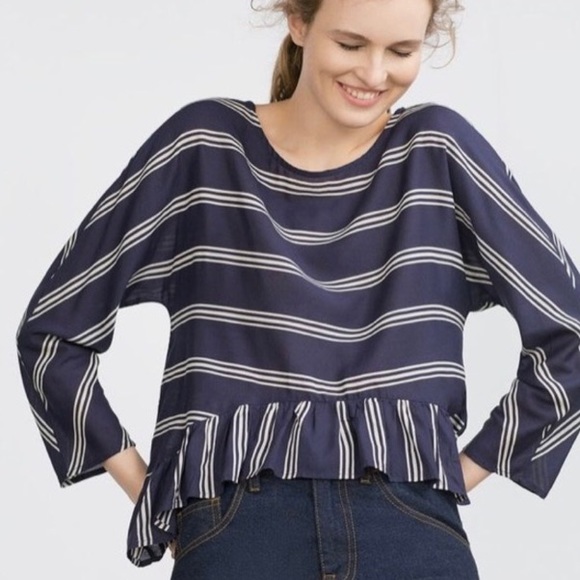 Zara Tops - Zara Woman Navy Ruffle Top Size L